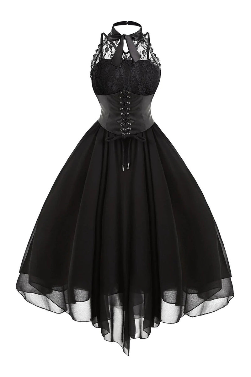 Load image into Gallery viewer, Black Chiffon Vintage Halloween Dress