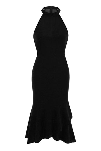 Halter Sheath Black Sleeveless 1960s Dress