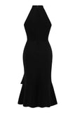 Halter Sheath Black Sleeveless 1960s Dress