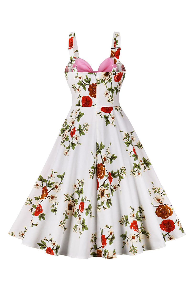 Load image into Gallery viewer, Blue Flower Spaghetti Straps 1950s Dress With Bow