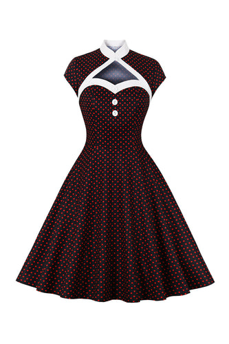 Black Polka Dots 1950s Dress with Button