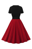 Retro Style Square Neck Burgundy 1950s Dress