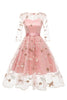 Load image into Gallery viewer, A Line Square Neck Pink 1950s Dress with Half Sleeves