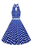 Hepburn Style Halter Neck Polka Dots Red 1950s Dress