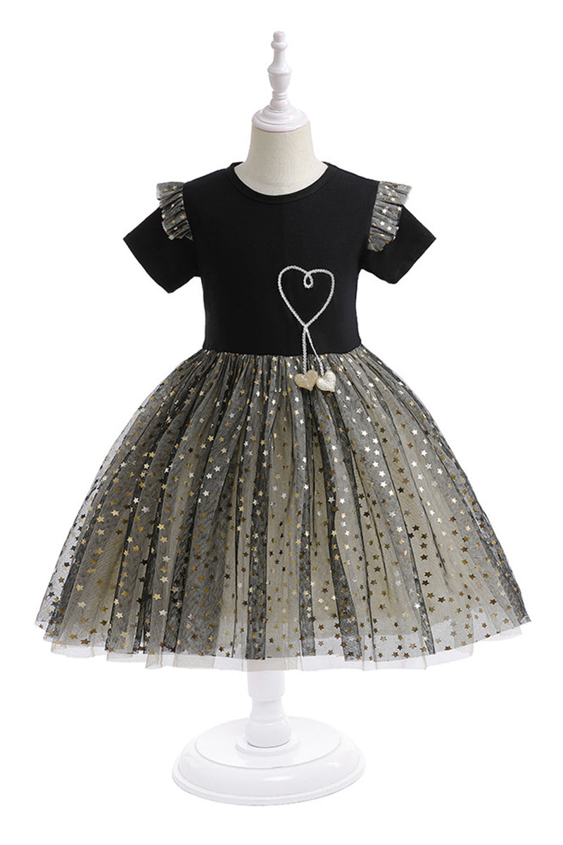 Load image into Gallery viewer, Black Tulle Girl&#39;s Dress with Stars