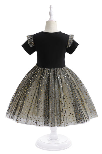 Black Tulle Girl's Dress with Stars