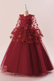 Pink Tulle Girl Party Dress with Appliques