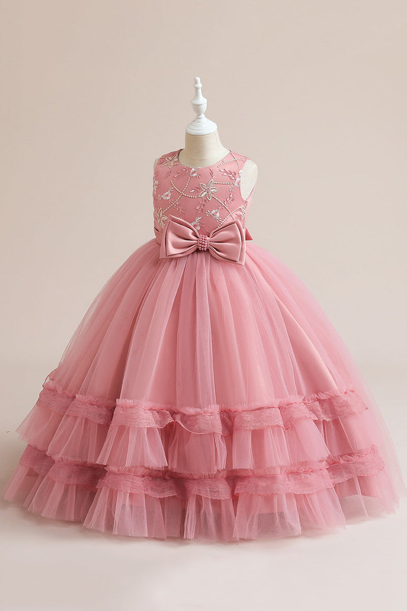Load image into Gallery viewer, Blush Tulle A Line Girl Dress with Beadig Bow