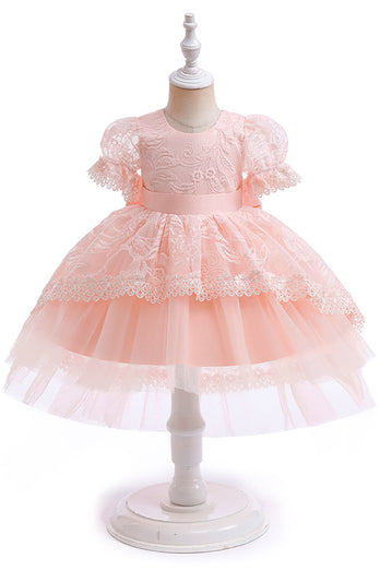 White Tulle A Line Gir Party Dress with Bow