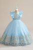 Load image into Gallery viewer, Blue A Line Tulle Girl Dress with Embroidery