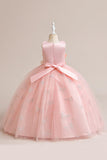 Pink Tulle Sleeveless Girl Dress with Appliques