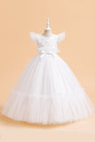 Tulle A Line Champagne Girl Dress with Bow