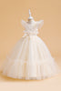 Load image into Gallery viewer, Tulle A Line Champagne Girl Dress with Bow