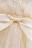 Tulle A Line Champagne Girl Dress with Bow