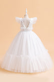 Tulle A Line Champagne Girl Dress with Bow