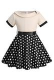 Bateau Neck Polka Dots White Vintage Girl Dresses