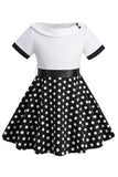 Bateau Neck Polka Dots White Vintage Girl Dresses