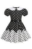 Puff Sleeves Polka Dots Black A Line Girls' Dress