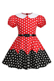 Puff Sleeves Polka Dots Black A Line Girls' Dress