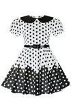 Puff Sleeves Polka Dots Black A Line Girls' Dress