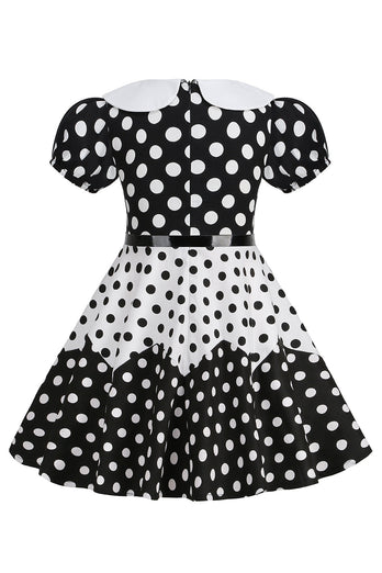 Puff Sleeves Polka Dots Black A Line Girls' Dress