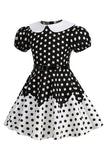 Puff Sleeves Polka Dots Black A Line Girls' Dress