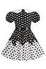 Load image into Gallery viewer, Puff Sleeves Polka Dots Black A Line Girls&#39; Dress