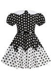 Puff Sleeves Polka Dots Black A Line Girls' Dress