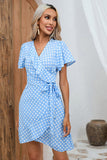 Blue Polka Dots Wrap Summer Dress