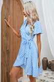 Blue Polka Dots Wrap Summer Dress