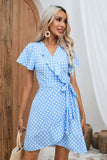 Blue Polka Dots Wrap Summer Dress