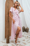 Pink Floral Maxi Wrap Dress