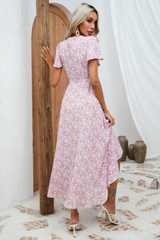 Pink Floral Maxi Wrap Dress