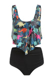 Two Piece Grey Printed Tankini Swimsuits