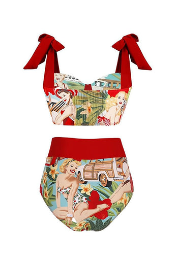 Two Piece Printed Swimwear Set with Beach Dress