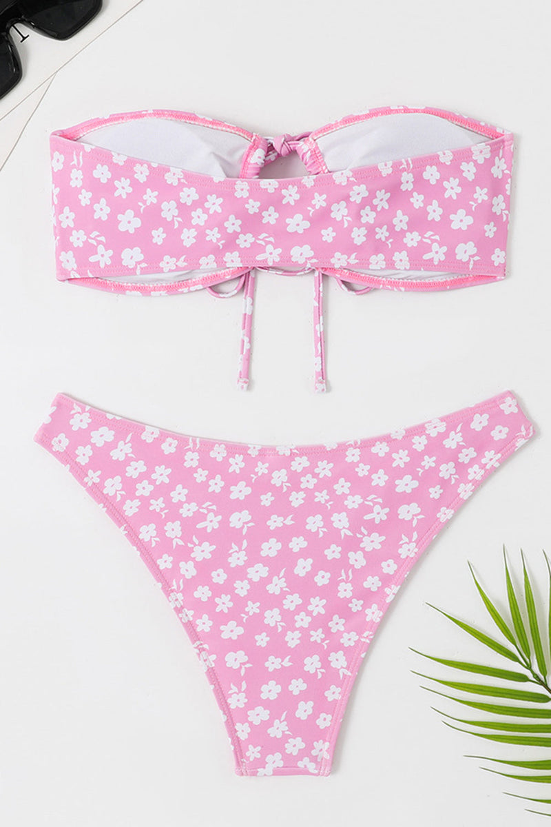 Load image into Gallery viewer, Two Piece Tube Top Pink Floral Swimsuit