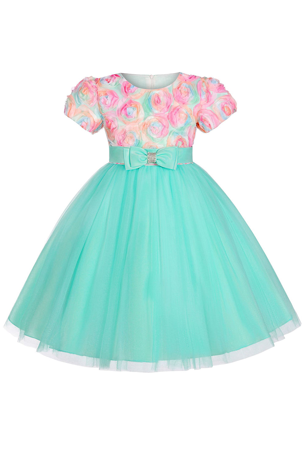A Line Jewel Neck Green Tulle Girl Dress