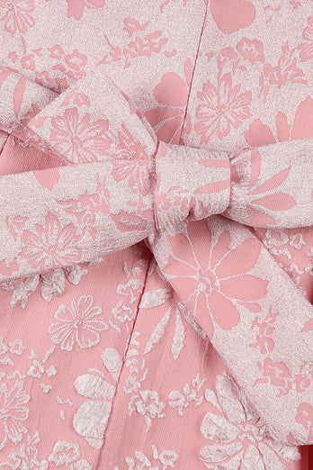 Cute Jewel Neck Pink Jacquard Girl Dress