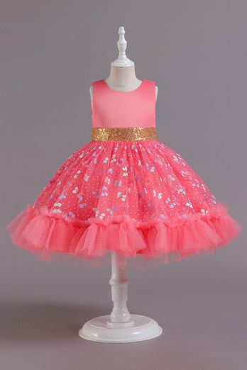 A Line Jewel Neck Pink Girl Party Dress with Appliques