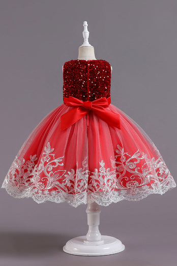 Pink Tulle Round Neck Girl Dress with Appliques