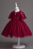 Load image into Gallery viewer, A Line Off the Shoulder Burgundy Tulle Girl Dress