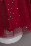 A Line Off the Shoulder Burgundy Tulle Girl Dress