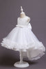Load image into Gallery viewer, High Low Jewel Neck White Flower Girl Dress with Bowknot
