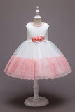 Pink Sleeveless Flower Tulle Girls' Dress With Bow