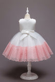 Pink Sleeveless Flower Tulle Girls' Dress With Bow