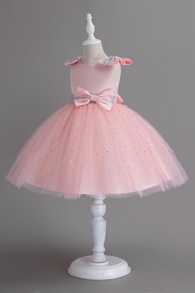 Load image into Gallery viewer, Champagne A Line Tulle Sequin Girls&#39; Party Dress With Bow