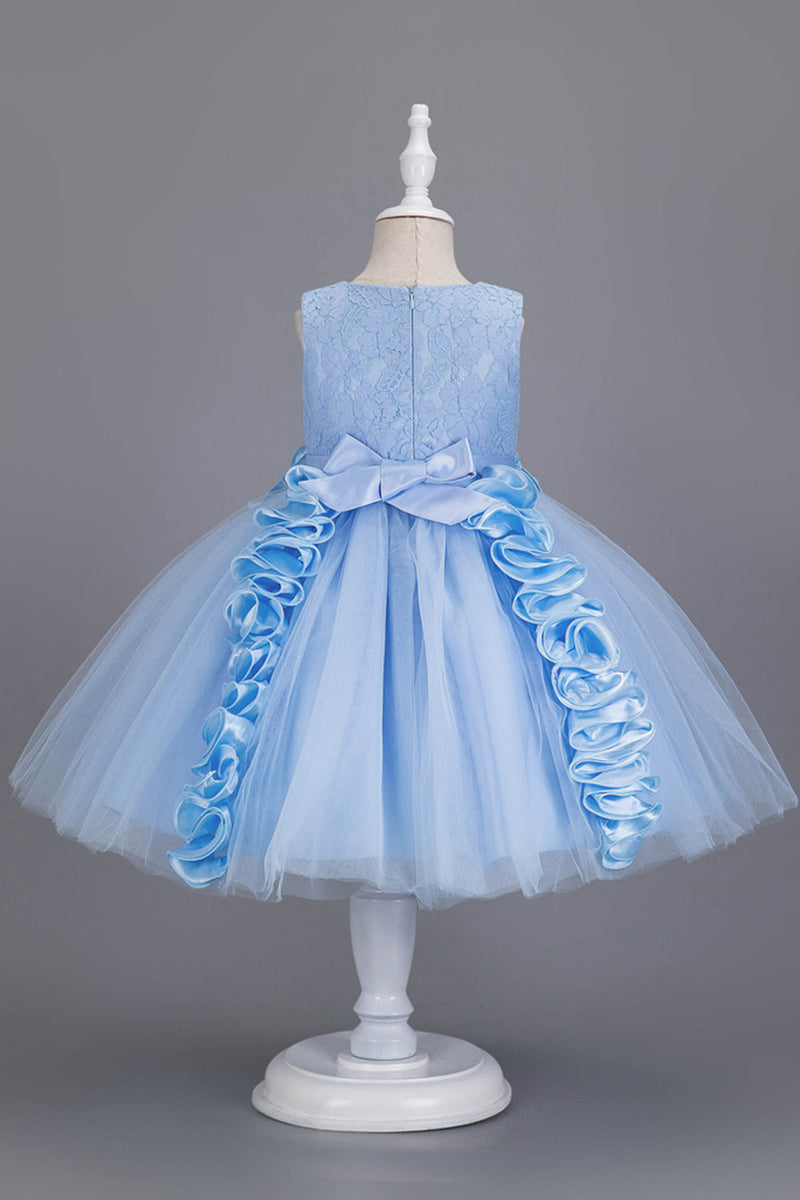 Load image into Gallery viewer, Blue Tulle Sleeveless A Line Girls&#39; Party Dress With Ruffles