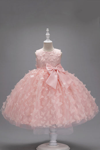 Champagne Princess Butterfly Tulle Girls' Dress With Bow