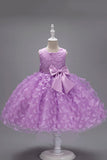 Champagne Princess Butterfly Tulle Girls' Dress With Bow