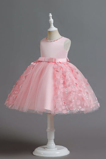 Champagne A Line Tulle Sleeveless Flower Girls' Party Dress With Bow